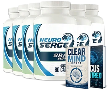 Six Neuro Serge Brain Support bottles with two bonus guide covers